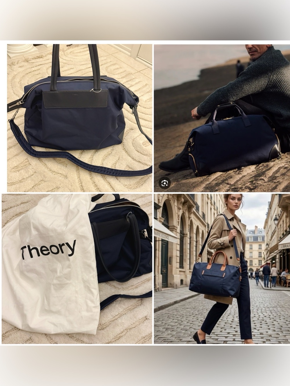Theory classy luxury travel tote Oxford shoulder weekender navy bag